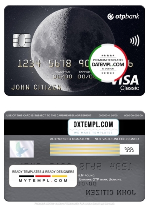 editable template, Ukraine OTP bank visa classic card, fully editable template in PSD format