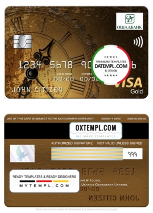 editable template, Ukraine Oshadbank visa gold card, fully editable template in PSD format