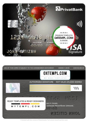 editable template, Ukraine PrivatBank visa signature card, fully editable template in PSD format