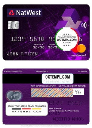 editable template, United Kingdom NatWest bank mastercard, fully editable template in PSD format