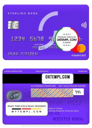 editable template, United Kingdom Starling bank mastercard, fully editable template in PSD format