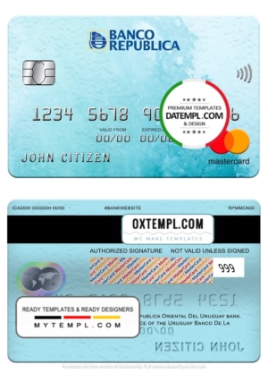 editable template, Uruguay Banco De La Republica Oriental Del Uruguay bank mastercard, fully editable template in PSD format