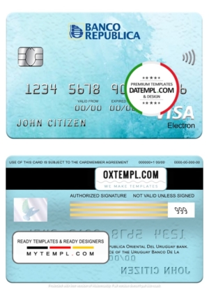 editable template, Uruguay Banco De La Republica Oriental Del Uruguay bank visa electron card, fully editable template in PSD format