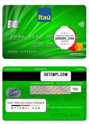 editable template, Uruguay Itau Bank mastercard, fully editable template in PSD format