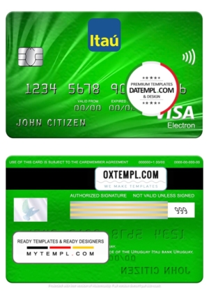 editable template, Uruguay Itau Bank visa electron card, fully editable template in PSD format
