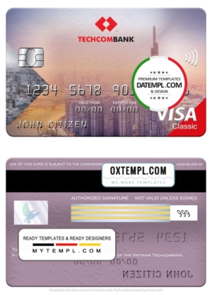 editable template, Vietnam Techcombank visa classic card, fully editable template in PSD format