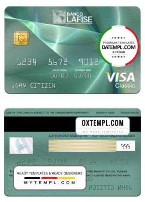 editable template, Nicaragua Banco Lafise Bancentro bank visa classic card, fully editable template in PSD format
