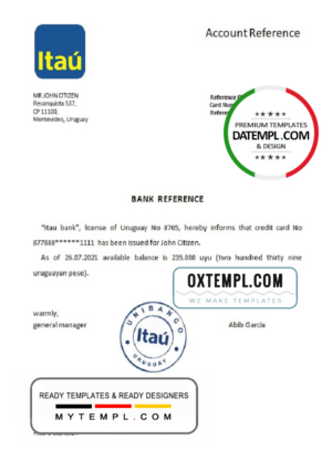 editable template, Uruguay Itau bank reference letter template in Word and PDF format