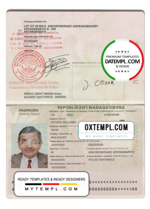 editable template, Madagascar passport template in PSD format, fully editable