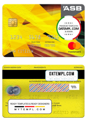 editable template, New Zealand ASB bank mastercard, fully editable template in PSD format