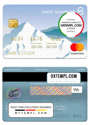 editable template, Norway Luster Sparebank mastercard, fully editable template in PSD format