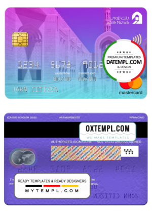 editable template, Oman bank Nizwa mastercard, fully editable template in PSD format