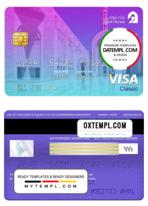 editable template, Oman bank Nizwa visa classic card, fully editable template in PSD format