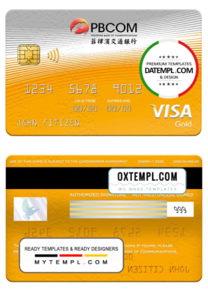 editable template, Philippines bank of Communications visa gold card, fully editable template in PSD format