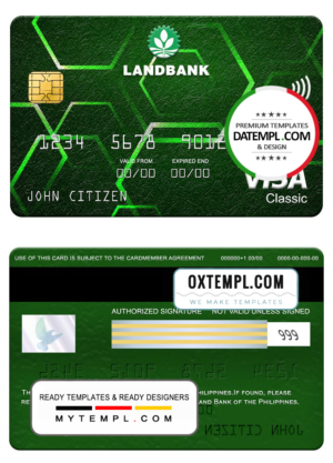 editable template, Philippines Land bank visa classic card, fully editable template in PSD format