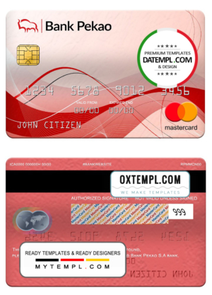 editable template, Poland bank Pekao S.A bank mastercard, fully editable template in PSD format