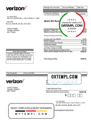 editable template, USA Verizon utility bill template in Word format, fully editable, version 2