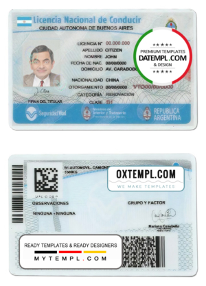 editable template, Argentina Buenos Aires driving license template in PSD format, fully editable