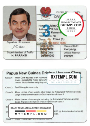 editable template, Papua New Guinea driving license template in PSD format