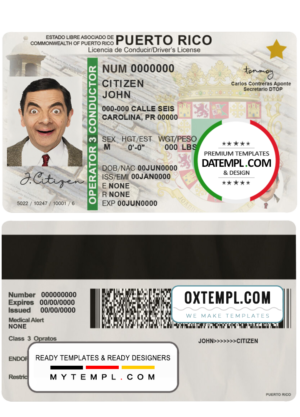 editable template, Puerto Rico driving license template in PSD format, fully editable