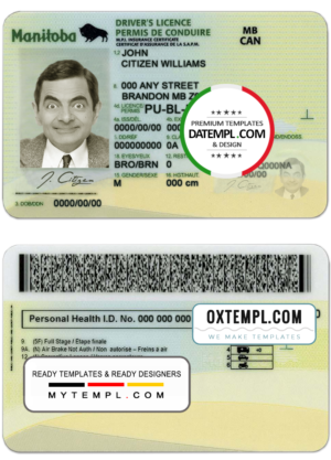 editable template, Canada Manitoba province driving license template in PSD format, fully editable