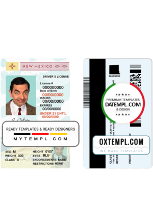 editable template, USA State New Mexico driving license template in PSD format, under 21