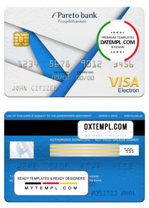 editable template, Norway Pareto bank visa electron card, fully editable template in PSD format