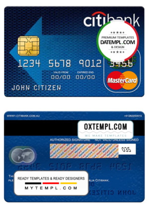 editable template, Australia Citibank mastercard template in PSD format, fully editable