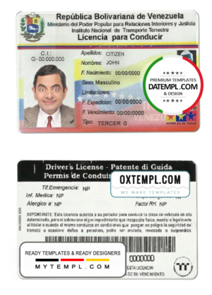 editable template, Venezuela driving license template in PSD format, fully edtable