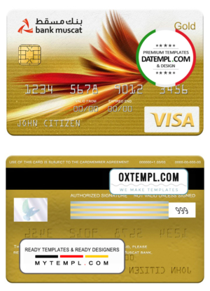 editable template, Oman Bank Muscat visa gold card, fully editable template in PSD format