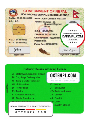 editable template, Nepal smart driver license template in PSD format, fully editable