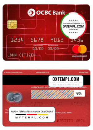 editable template, Singapore OCBC bank mastercard, fully editable template in PSD format