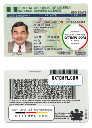 editable template, Nigeria driving license template in PSD format, fully editable