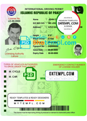 editable template, Pakistan international driving permit template in PSD format, fully editable
