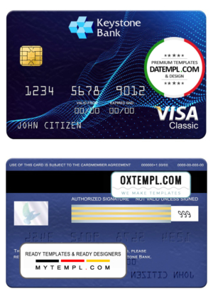 editable template, Nigeria Keystone bank visa classic card, fully editable template in PSD format