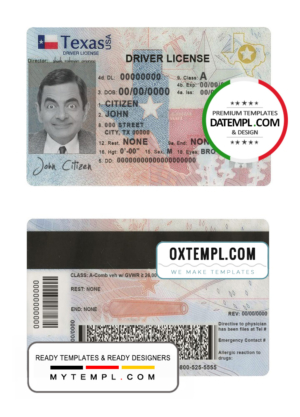 editable template, USA Texas driving license template in PSD format, fully editable (2020 - present)