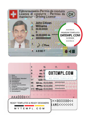 editable template, Switzerland driving license template in PSD format, fully editable