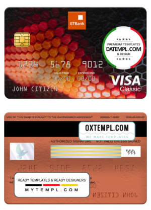 editable template, Nigeria GTBank visa classic card, fully editable template in PSD format