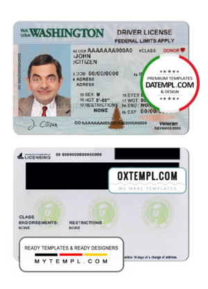editable template, USA Washington driving license template in PSD format (2018 - present)