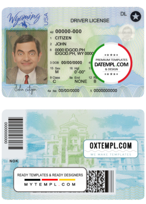 editable template, USA Wyoming state driving license template in PSD format, with all fonts (2020 - present)