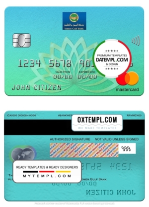 editable template, Yemen Gulf bank mastercard, fully editable template in PSD format