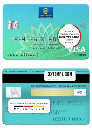 editable template, Yemen Gulf bank visa electron card, fully editable template in PSD format