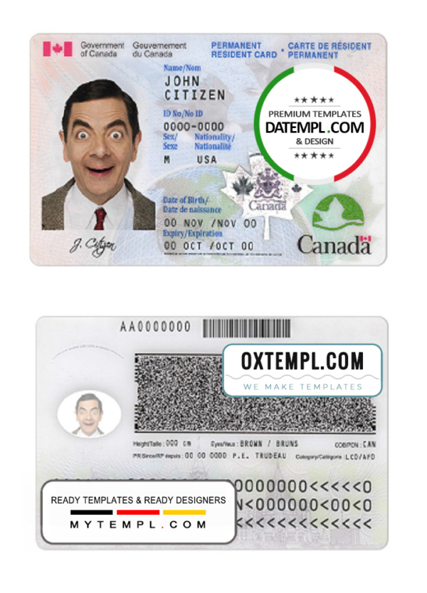 editable template, Canada Permanent resident card template in PSD format, fully editable (+ editable PSD photo look)