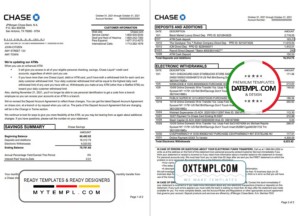 editable template, USA JP Morgan Chase bank statement template in .xls and .pdf file format, 2 pages