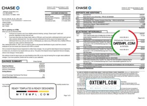editable template, USA JP Morgan Chase bank statement template in .doc and .pdf file format, 2 pages
