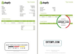 editable template, Canada Shopify tax invoice template in Word and PDF format, fully editable