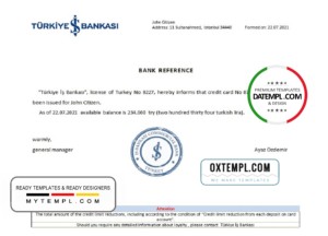 editable template, Turkey Is Bankasi bank reference letter template in Word and PDF format