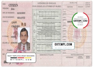 editable template, Guinea driving license template in PSD format, fully editable
