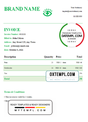 editable template, # green eye universal multipurpose invoice template in Word and PDF format, fully editable