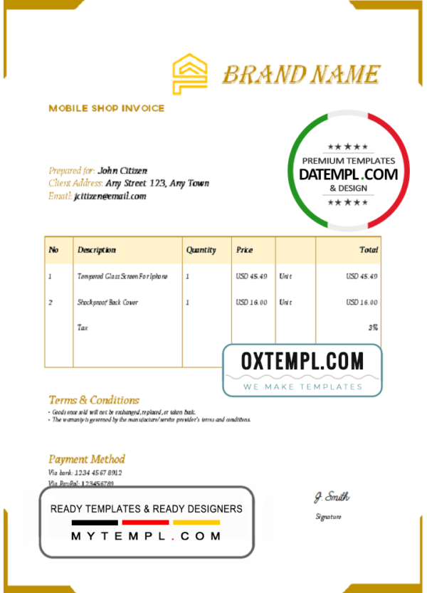 editable template, # hunt brush universal multipurpose invoice template in Word and PDF format, fully editable